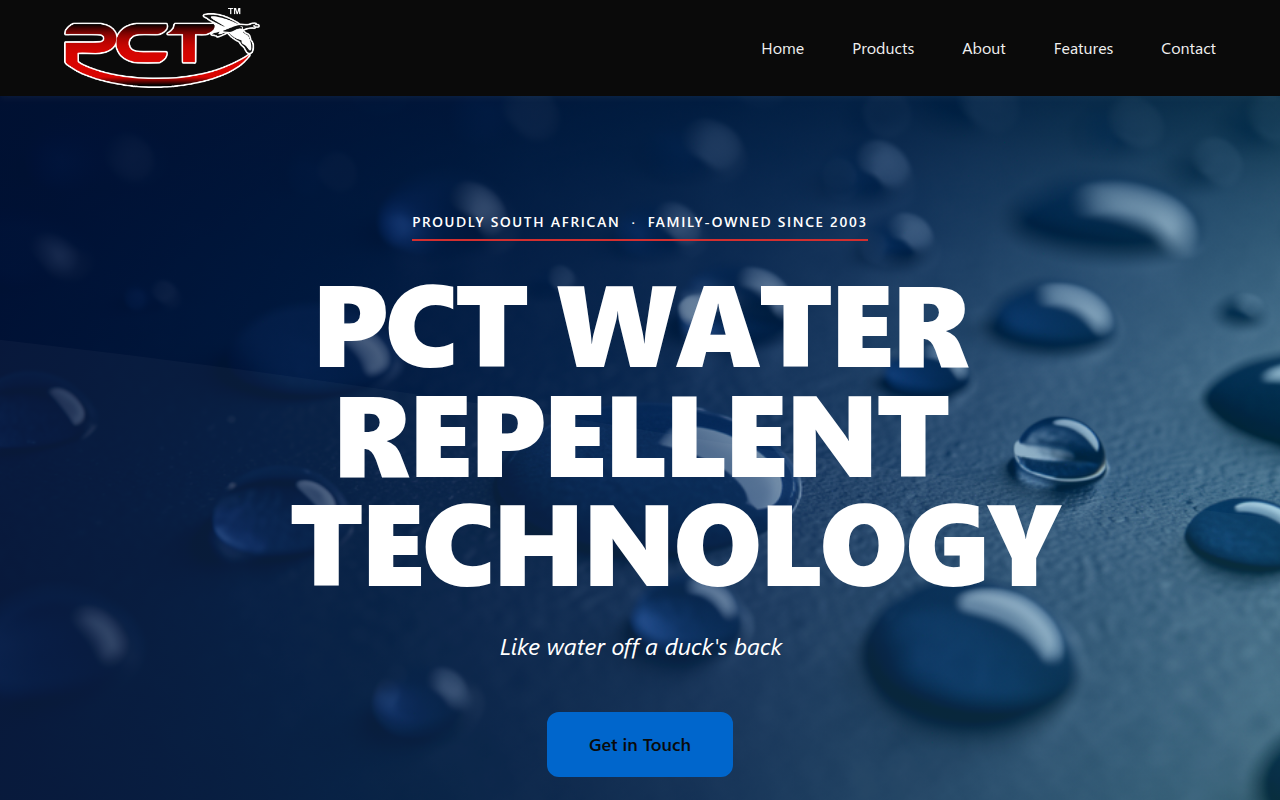 pctwaterrepellent.com homepage