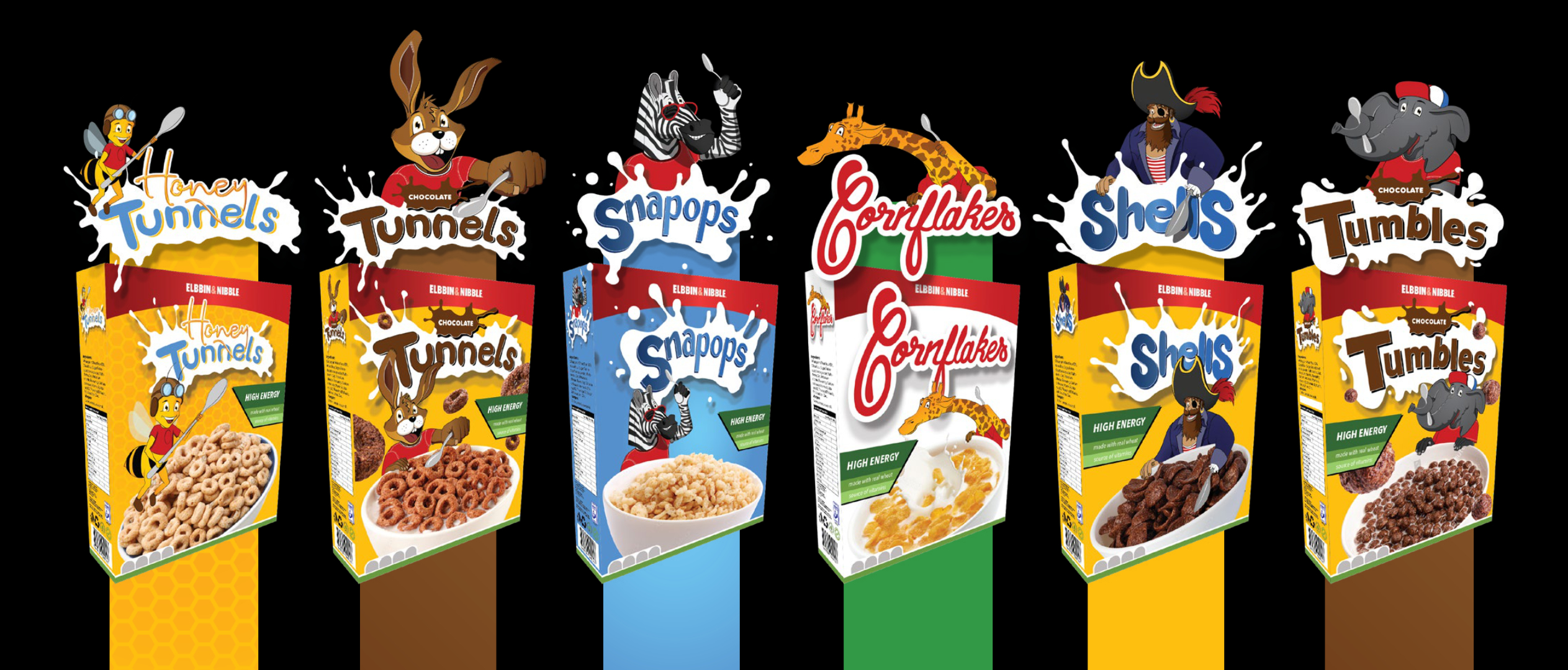 Elbbin & Nibble Brand Design - Cereal packaging and character design by the Native Creative