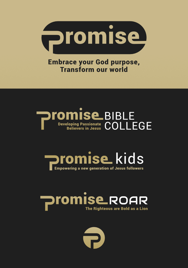 Promise Church ministry logos showing the cohesive brand system for different church departments